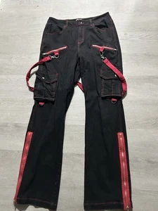 #1 Hot Topic Black & Red Star Suspender Pants Size 11 Punk Rave Emo - Picture 1 of 9
