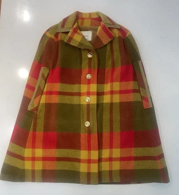 Vintage Sharpe of Minneapolis Plaid Wool Blend Cape Red Yellow Medium READ - Image 1 of 4