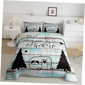 Camper Comforter Set Camping Travel Car Bedding Set Happy Camping Full Multi 05 - Picture 1 of 8