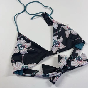 Tavik Women's Swim Bikini Top Triangle Reversible Black Floral Teal Size L NWT - Picture 1 of 6