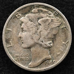 United States 10 Cents 1940S/S, Coin, Silver, Mercury Dime, Inv#G056 - Picture 1 of 2