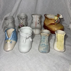 Lote De Colección De 8 Macetas Zapatos Bebé Miniatura Coleccionables Cerámica Surtidos - Imagen 1 de 7