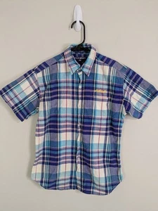 Ralph Lauren Shirt Boys Medium Blue Button Up Short Sleeve Plaid Casual Preppy - Picture 1 of 8