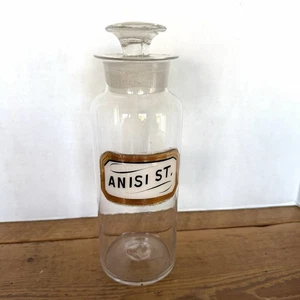Antikes Apotheker Glas Etikett Glas Apotheke Medizin Flasche 1800’s ANISI ST 10x3 - Bild 1 von 11