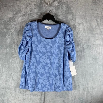 CeCe женщин цветочный текстурированный собранными в Рюш рукавами блузка Vista синий L Cottagecore - Изображение 1 из 4