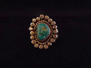 Turquoise and Sterling Ring with Tooled Dots - Navajo Handmade - Picture 1 of 6