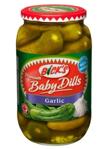 Bicks Jar of Garlic Baby Dills Pickles 1L/33.81 fl.oz Always Fresh From Canada - Picture 1 of 3