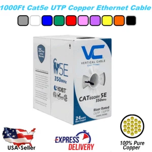 1000Ft Cat5E Vertical Cable Solid CMR Bare Copper Bulk Ethernet Cable - 9 Colors - Picture 1 of 13