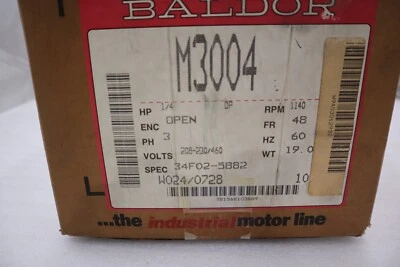 NEW BALDOR  M3004 MOTOR .25HP 1140RPM 3PH 60HZ STOCK 4521 - Image 1 of 3