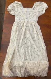 Ladies Lace Midi Dress Hollow Out Puff Ruffle Long Sleeve Retro Elegant Dress - Picture 1 of 8