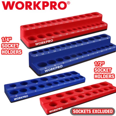 WORKPRO 2PIECES 1/2" / 1/4" Magnetic Socket Organizer Set Tool Cart SAE & Metric - Image 1 of 4