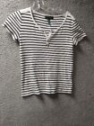 Lauren Ralph Lauren Womens Shirt Medium Petite White Blue Stripe Blouse Top 0504
