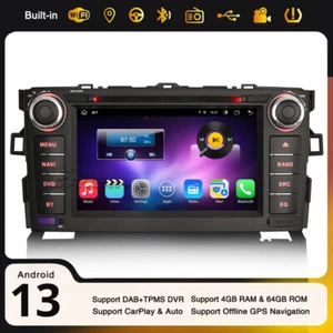 8-Cœurs Navi Android 13 DAB+ CarPlay USB DVD 4G WiFi 64Go Autoradio Toyota AURIS - Imagen 1 de 22