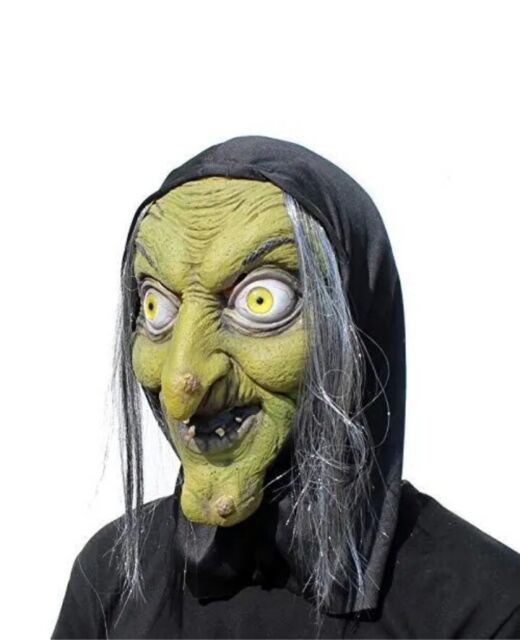 Máscara de bruxa velha de dia das bruxas adereços de cosplay assustador de  dia das bruxas peruca assustadora velha bruxa verde máscara facial completa