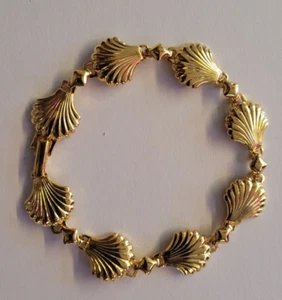 AVON goldfarben goldfarben Muschel Muschel Panel Gliederarmband signiert 6,75 VINTAGE - Bild 1 von 11