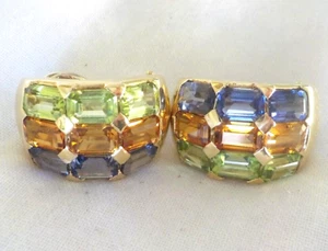 Heavy 18K Yellow Gold Multi Gemstone Omega Earrings - 16.43 gms, 0.80 in, 9+ ctw - Picture 1 of 14