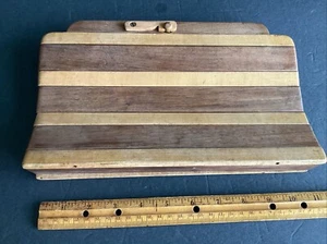 Vintage Mid Century Wooden Slat Handbag Clutch Peg Closure , Unique Purse - Picture 1 of 12