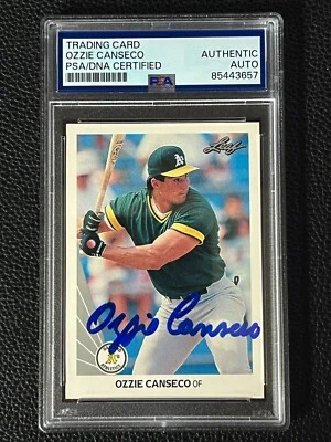 Ozzie Canseco Oakland A's 1990 Leaf #516 Signed Autograph PSA DNA *57 - Image 1 of 2