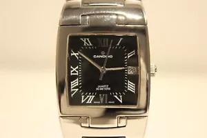RETRO RECTANGULAR SWISS MEN'S ALL STAINLESS STEEL QUARTZ WATCH WITH "CANDINO" - Picture 1 of 11