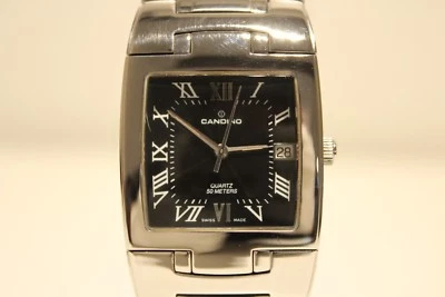 RETRO RECTANGULAR SWISS MEN'S ALL STAINLESS STEEL QUARTZ WATCH WITH "CANDINO"  - Image 1 of 4