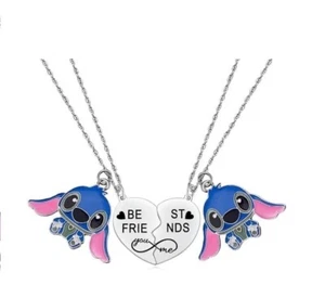Lilo & And Stitch Necklace HEART Pendant Best Friends Charm Chain You & Me Gift - Picture 1 of 1