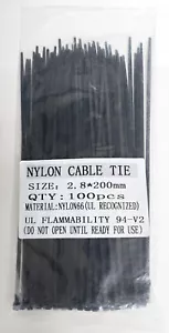 Nylone Cable Tie 8 inches 40 lbs, 100 pcs/pack, Black - Picture 1 of 6