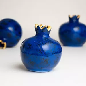 Handmade Ceramic Vase, Decorative Pomegranate Vase, Incense Holder, Dark Blue - Picture 1 of 4