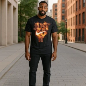 Nike Hombres Talla XXL Negro Dri Fit Flaming Just Do It Cuello Redondo Camiseta Gráfica Camiseta - Imagen 1 de 8