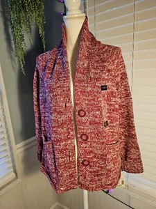 Liz Claiborne Petite Large Red White Knit Cardigan Button Front - Picture 1 of 4