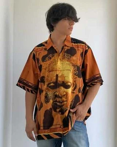 Camisa para hombre Pelle Pelle arte africano naranja óxido | negra | amarilla con botones S/S - Imagen 1 de 8