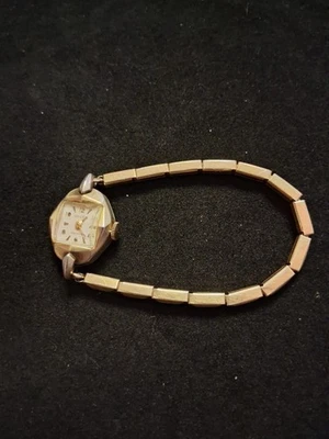 Reloj de cuerda vintage Gruen años 40 relleno de oro 10k banda elástica vidrio burbuja Foto 1 de 4