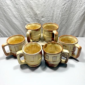6 Frankoma Mugs 94M Wagon Wheel Desert Gold Vintage 4 Inch Tall Pottery - Picture 1 of 13