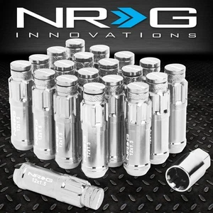 20X NRG SILVER M12X1.5 STEEL CLOSE END SPLINE DRIVE LUG NUT W/DUST CAP COVER+KEY - Picture 1 of 5