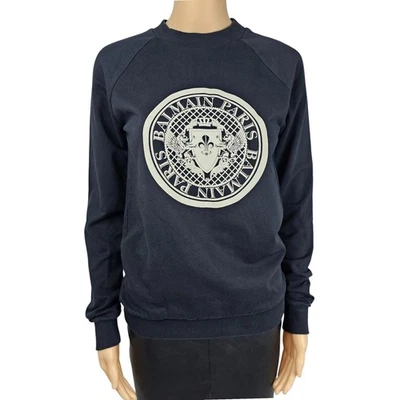 Moletom Balmain Feminino Preto Algodão Estampa Logotipo Tamanho 36 Novo com etiquetas - Imagem 1 de 4