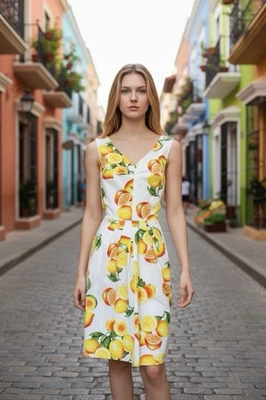 Banana Republic Lemon Print Sleeveless Summer Dress Size 8 Tall New - Image 1 of 2