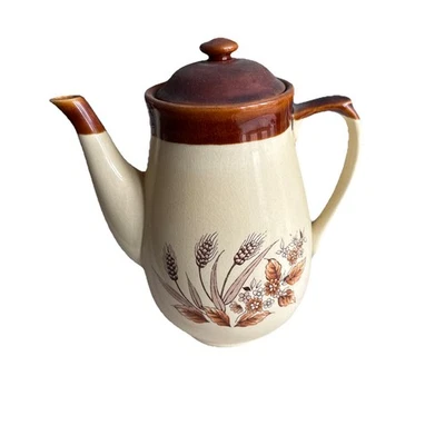 Vintage Stoneware Harvest Wheat  Brown and Tan Ceramic Coffee Tea Pot pre owned - Image 1 of 4