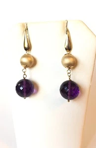 18k Yellow Gold Amethyst Multi Faceted Drop Dangle Earrings Milor Italy - Picture 1 of 4