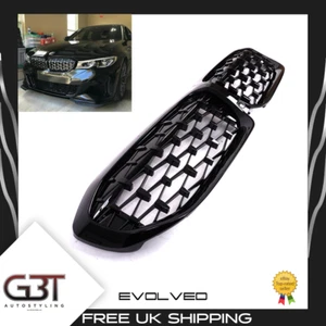 FOR BMW 3 SERIES G20 M-PERFORMANCE 2018-2022 DIAMOND GRILL MESH GLOSS BLACK UK - Picture 1 of 12