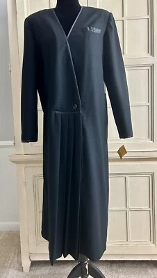 Soo Yung Lee-De colección Años 80-etiquetas-negro lana crepé-plisado delantero-vestido-talla 14 Foto 1 de 4