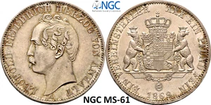 NGC Anhalt Dessau 1869 A MS-61 Silver 1 Thaler Unc Coin Germany German State - Picture 1 of 9