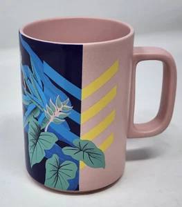 Starbucks 2018 cerámica 12 oz. Taza de café bloque de color rosa azul tropical floral usada en excelente estado - Imagen 1 de 6