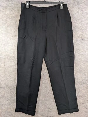 Повседневные угловые брюки женские 14 черные с подкладкой плоские спереди высокая посадка 31 дюйм L с манжетами - Изображение 1 из 4