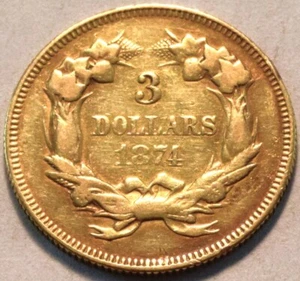 1874 $3 Gold Indian Princess, Middle Grade Details Scarce Three Dollar Type Coin - Picture 1 of 2