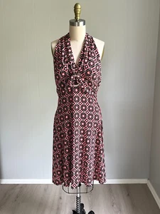 Vintage Y2K My Michelle Neckholder Kleid Large Stretchig Rosa Braun Geometrisch Funky - Bild 1 von 15