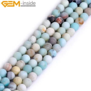 15" Amazonite Beads - Frosted Matte Round Stone Natural 2mm Big Hole Jewelry - Picture 1 of 41