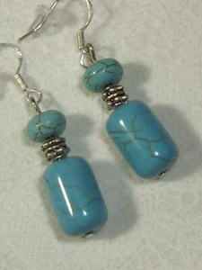 PENDIENTES COLGANTES CYNTHIA LYNN "RIO GRANDE" TURQUESA CON CUENTAS TIBET PLATA - Imagen 1 de 1