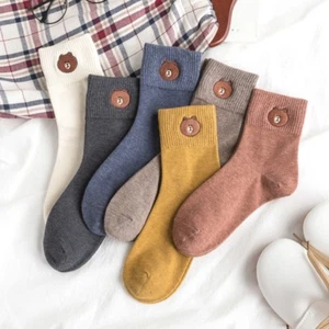 Women's Socks Daily Casual Cotton Cute Bear Design Warm Socks 5 Pack Multicolor - Picture 1 of 8
