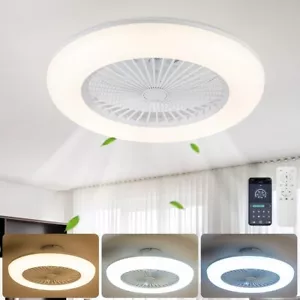 22in Bladeless Ceiling Fan with Light and Remote 6 Wind Speeds Low Profile White - Picture 1 of 8