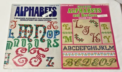 Vintage ALPHABETS Cross Stitch & Needlepoint Patterns, Leisure Arts 32 & 57 Lot - Image 1 of 2