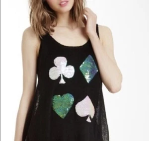 Wildfox White Play Me Tank Size M Black With Card Suit In Sequin NWT - Picture 1 of 9